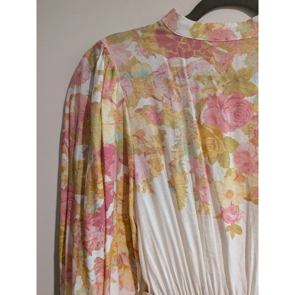 Flying Tomato Mini Dress Womens Small Yellow Floral Long Sleeve Pleated Tiered